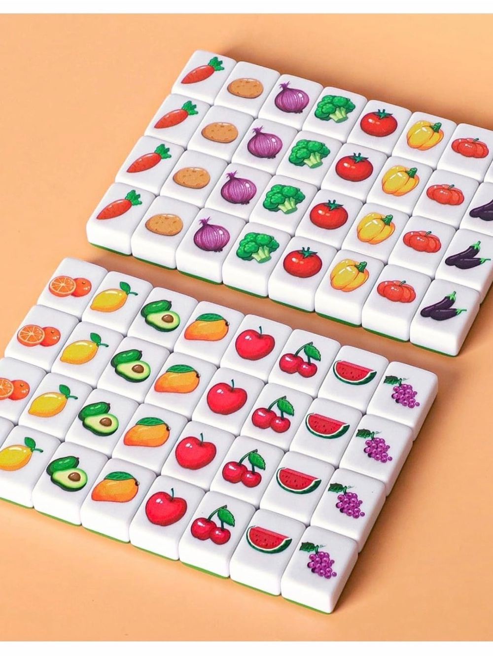GRACIAS 4 Players Mahjong Block Set, 128 Green Tiles(1.18”) with Animal and Food - Picture 6 of 9